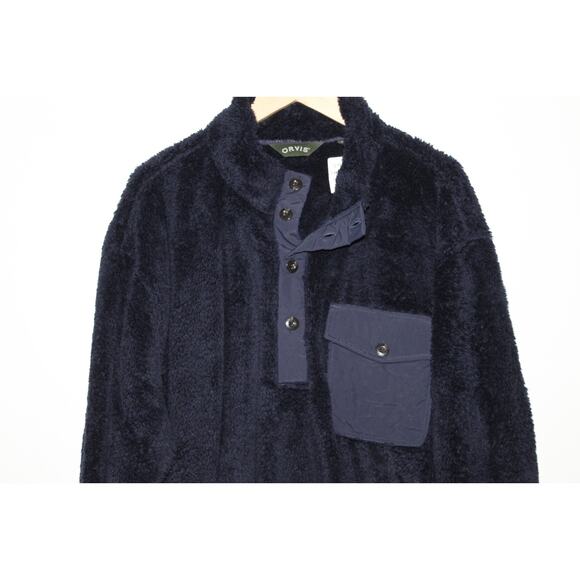 NWT Orvis 1/4 Button Fuzzy Fleece Pullover Navy Plush Sherpa Men's Sz XL H14598 - Picture 4 of 12